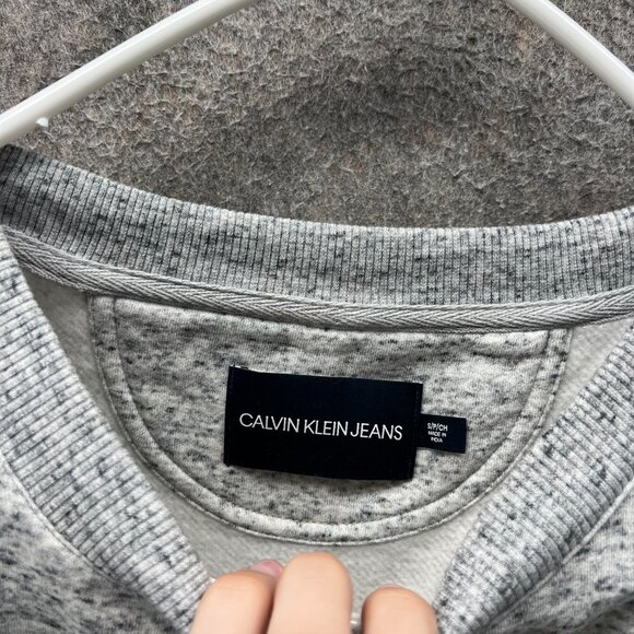 Calvin Klein Jeans Sweatshirt Womens Small Gray Logo Crewneck Pullover Fleece - Picture 6 of 10